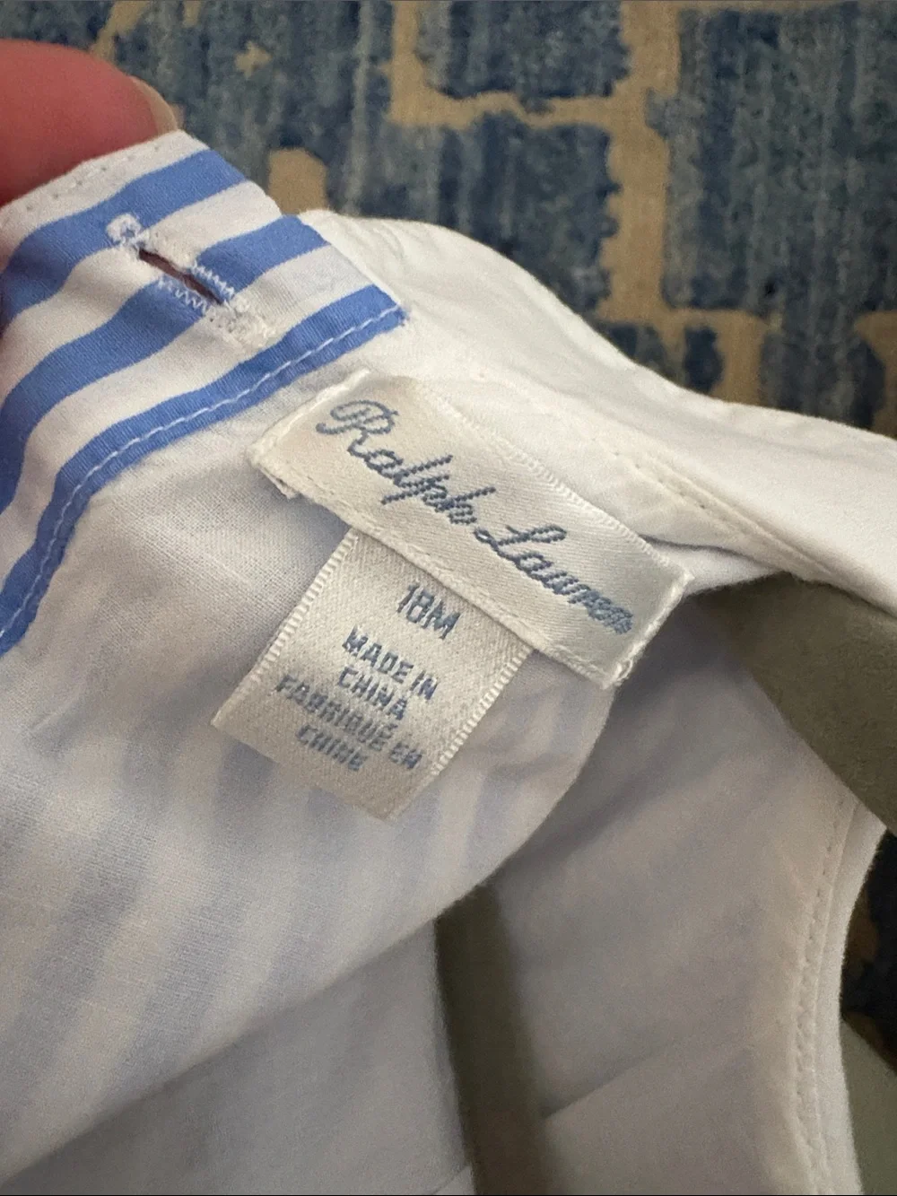 Ralph Lauren Blue & White Striped Smocked Peter Pan Collar Dress